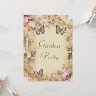 Invitation Jardin Fête Perles de Verre Broderie Roses Papillo