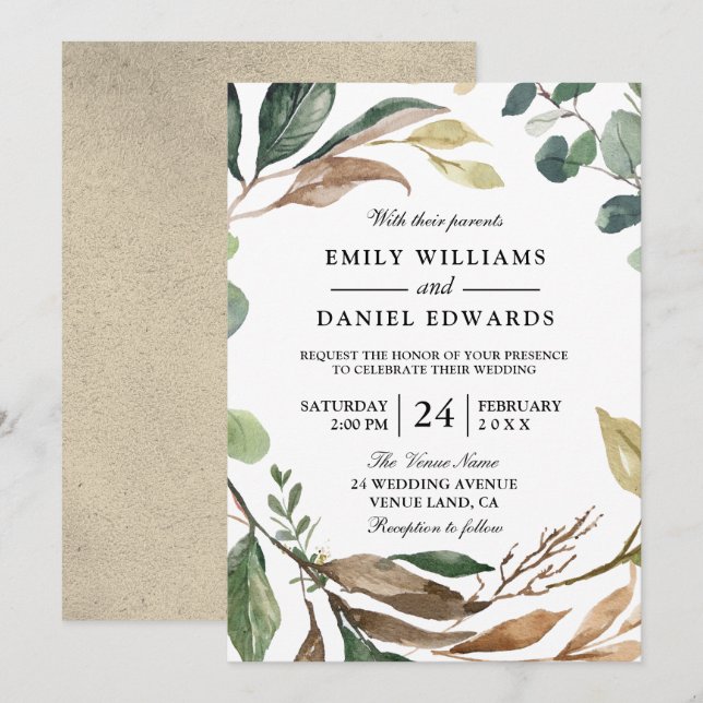 Invitation Jardin Feuilles de couronne Élégante Automne ou Ma (Devant / Derrière)