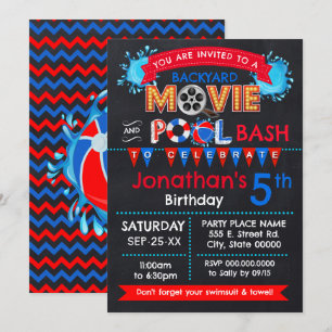 Invitation Jardin Film et piscine Anniversaire Bash