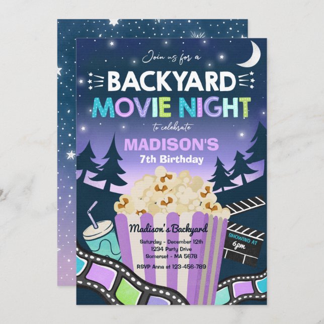 Invitation Jardin Film Nuit Anniversaire Movie Sous L'Étoile (Devant / Derrière)