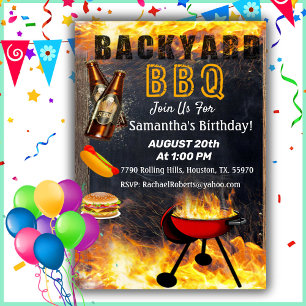 Invitation Jardin Flamme barbecue Grill Anniversaire Invitati
