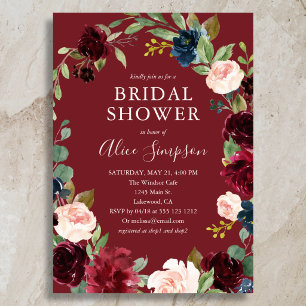 Invitation Jardin Fleur Bourgogne Mariage Shower de Fiançaill