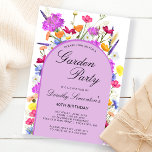 Invitation Jardin Fleur sauvage aquarelle 40e anniversaire<br><div class="desc">Une arche violette de Boho entoure vos détails de fête du 40e anniversaire. Des fleurs sauvages colorés apportent une touche florale violet, jaune orangé et rouge. L'écriture classique ajoute une touche classique qui est aussi féminine. Le dos est violet profond avec un subtil motif de chevron aquarelle. Cet article est...</div>