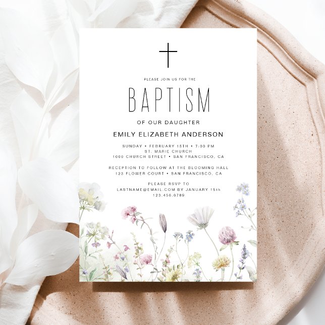 Invitation Jardin fleur sauvage Baptême En Bloom Boho (Créateur téléchargé)