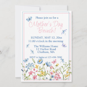 Invitation Jardin Fleur sauvage bleu et rose Fête des mères B