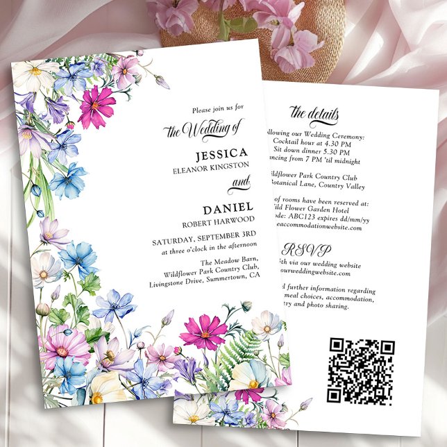 Invitation Jardin fleur sauvage Floral tout en un Mariage (All in One Wildflower Garden Wedding Invitation by Darling & May)