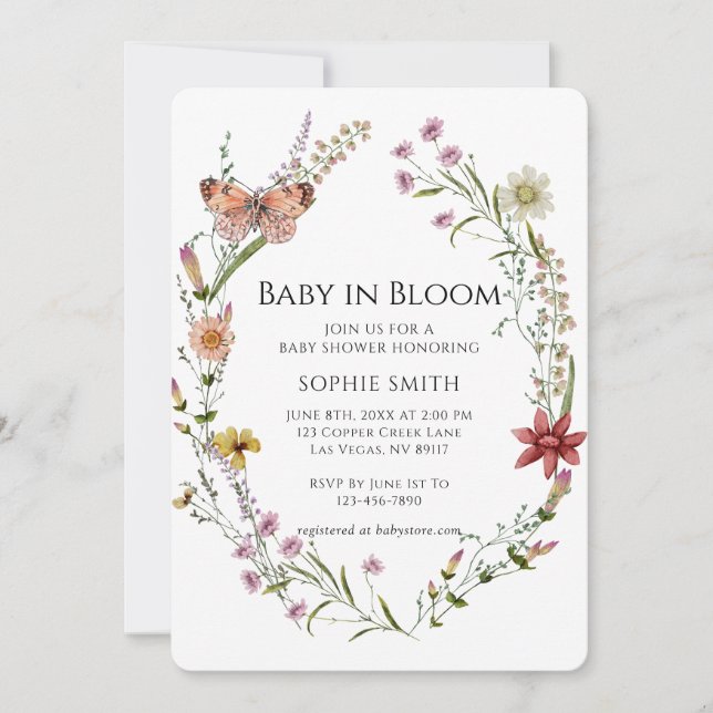 Invitation Jardin fleur sauvage Un Baby shower En Fleur (Devant)