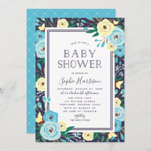 Invitation Jardin fleuri Baby shower bleu floral