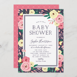Invitation Jardin fleuri Baby shower rose floral