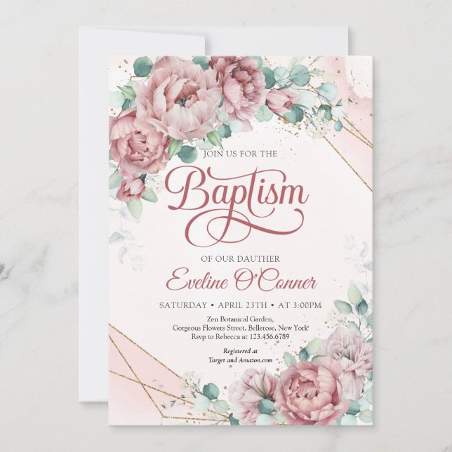 Invitation Jardin fleuri de printemps rose or rousse rose Bap (Devant)