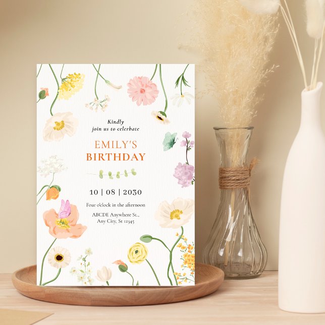 Invitation Jardin fleuri doux pour anniversaire (Créateur téléchargé)