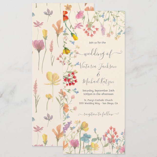 Invitation Jardin fleuri fleur sauvage délicieux Mariage (Devant / Derrière)