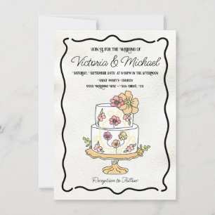 Invitation Jardin fleuri fleur sauvage Mariage Gâteau Main de