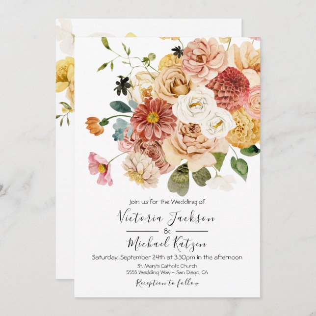 Invitation Jardin fleuri Lumière et Mariage aérien (Devant / Derrière)