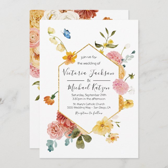Invitation Jardin fleuri Lumière et Mariage aérien (Devant / Derrière)