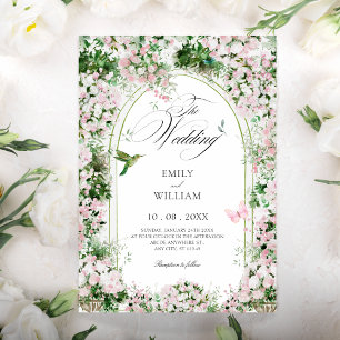 Invitation jardin fleuri mariage arche peinture art