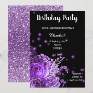 INVITATION JARDIN FLEURI NOIR ET ÉTONNANT ANNIVERSAIRE