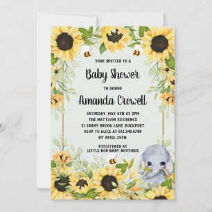 Invitation Jardin Fleurs de soleil Elephant Baby shower neutr