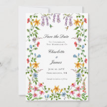 Jardin floral anglais aquarelle Save the Date