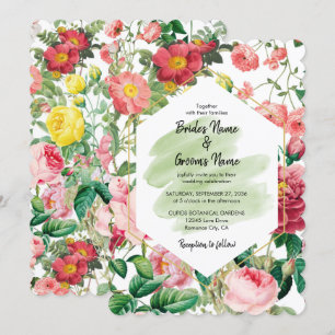 Invitation Jardin Floral, Aquarelle et Mariage géométrique In
