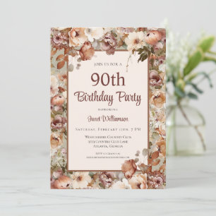 Invitation Jardin Floral Aquarelle Vert Sage 90e Anniversaire