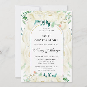 Invitation Jardin floral blanc 50e anniversaire du Mariage