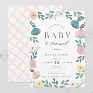 Invitation Jardin Floral Blanc Fille Brunch Baby shower