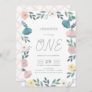 Invitation Jardin Floral Blanc GIrl 1er anniversaire