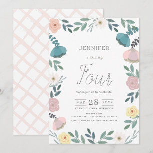 Invitation Jardin Floral Blanc GIrl Anniversaire