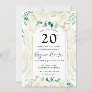 Invitation Jardin Floral Blanc Vingt-vingtième anniversaire