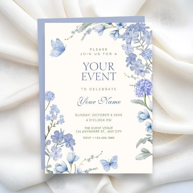 Invitation Jardin floral bleu  (Créateur téléchargé)