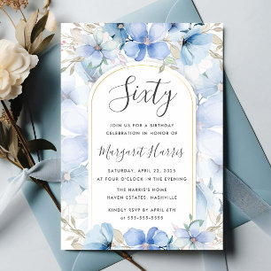 Invitation Jardin Floral Bleu 60e Soixante Anniversaire