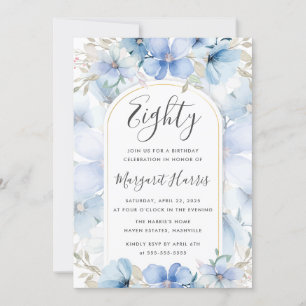 Invitation Jardin Floral Bleu 80e Quatre-vingts Anniversaire