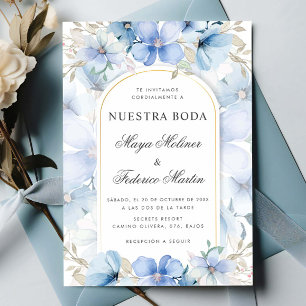 Invitation Jardin Floral Bleu Nuestra Boda Mariage espagnol