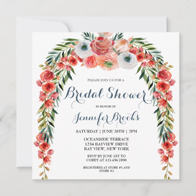 Invitation Jardin Floral Bleu Rétro Fête des mariées (Devant)