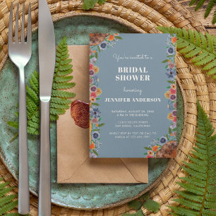 Invitation Jardin Floral Bleu Rustique Bohème Chic Fête de Ma