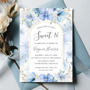 Invitation Jardin Floral Bleu Sweet sixteen 16 Anniversaire