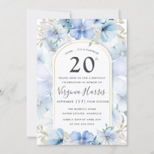 Invitation Jardin Floral Bleu Vingt-vingtième anniversaire