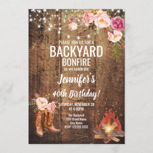 Invitation Jardin Floral Bonfire fête d'anniversaire