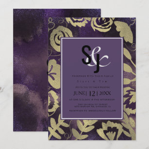 Invitation Jardin Floral Botanique Rose Or Mariage Violet