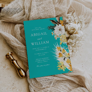 Invitation Jardin Floral Botanique Sunshine Teal Mariage