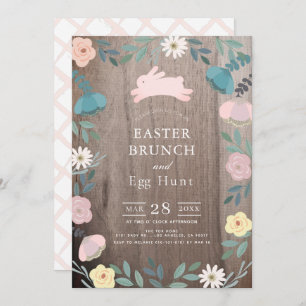 Invitation Jardin Floral Bunny rose Bois de Pâques Brunch