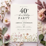 Invitation Jardin Floral Calligraphie 40e anniversaire<br><div class="desc">Célébrez dans le style avec une calligraphie fleurie jardin 40e anniversaire invitation, parfait pour un évènement marquant. Avec ses motifs floraux vibrants et son élégante calligraphie, cette invitation donne un ton fantaisiste mais sophistiqué à votre célébration. Le thème du jardin luxuriant mêle beauté naturelle et typographie gracieuse, créant un look...</div>