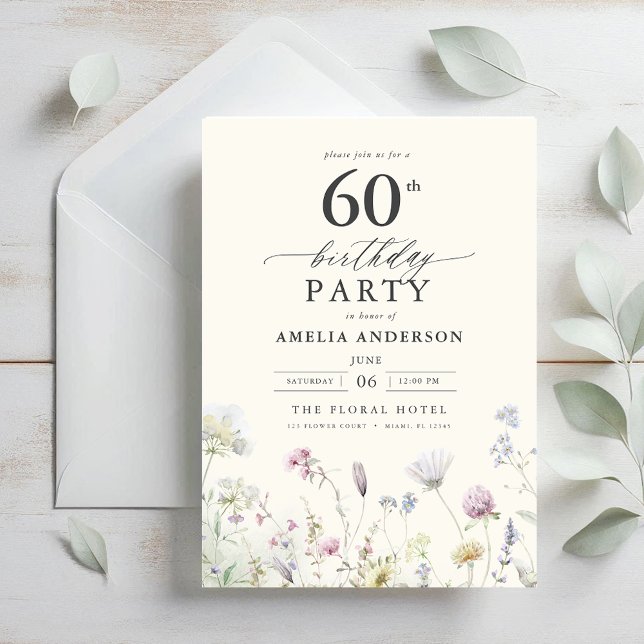 Invitation Jardin Floral Calligraphie 60e anniversaire (Créateur téléchargé)