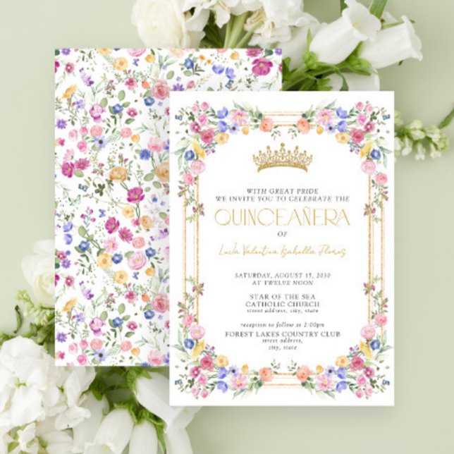 Invitation Jardin Floral Coloré Fleur sauvage Quinceañera (Créateur téléchargé)