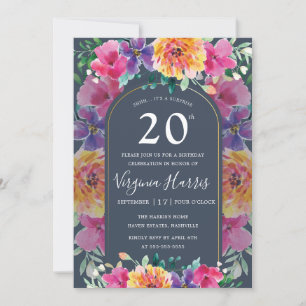 Invitation Jardin floral coloré Vingt-vingtième anniversaire