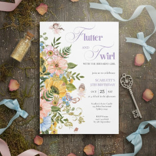 Invitation Jardin Floral de Fées Magiques Anniversaire des Fi