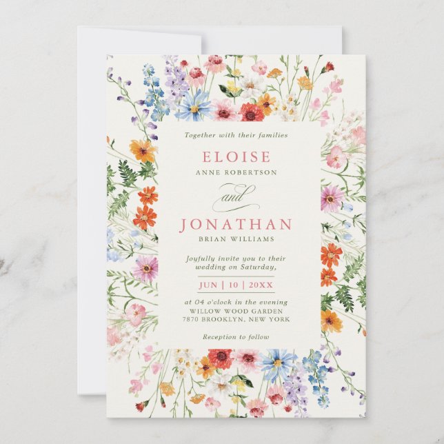 Invitation Jardin floral de mariage de prairie printanière de (Devant)