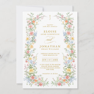 Invitation Jardin Floral de Mariage Orné de Pastels Doux de P