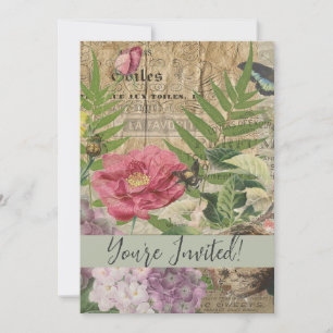 Invitation Jardin Floral de Nid d'Oiseau Papillon Art